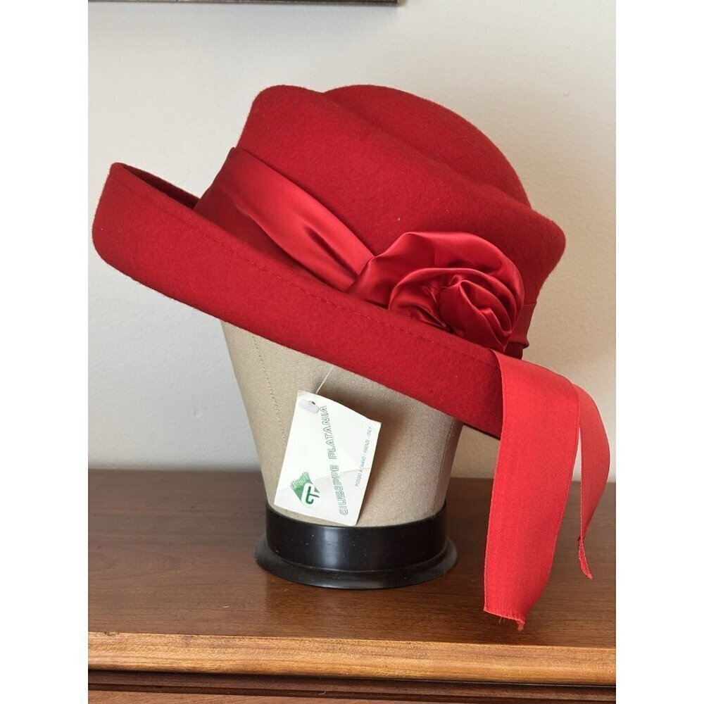 NWT Vintage Platania Womens Red Wool Hat OSFM Made In Italy